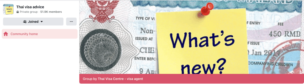 Facebook page for the Thai Visa Advice private group run by Thai Visa Centre, 51.9K members