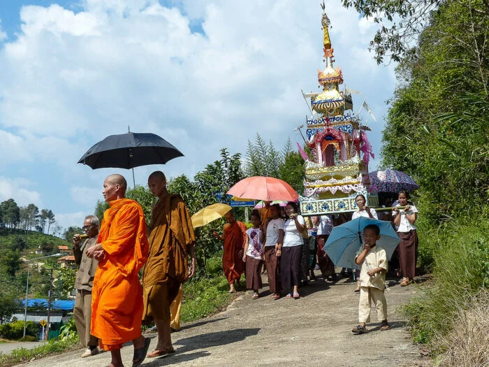 A decorated Chong Para tower carried through Mae Hong Son