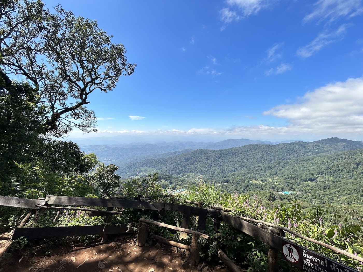 A clear mountain view over the hills from a Doi Suthep road viewpoint