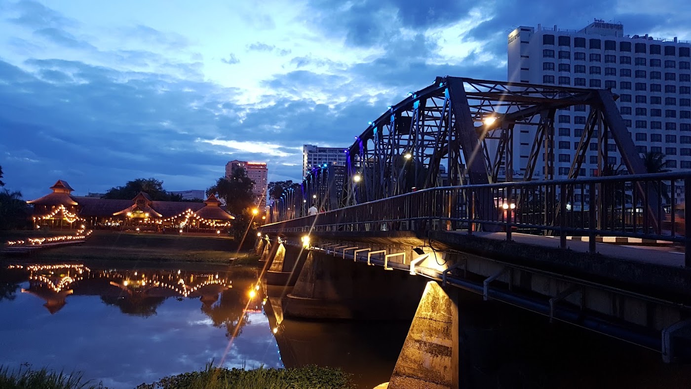 The historic Iron Bridge (Khua Lek) over the Ping River in Chiang Mai at dusk