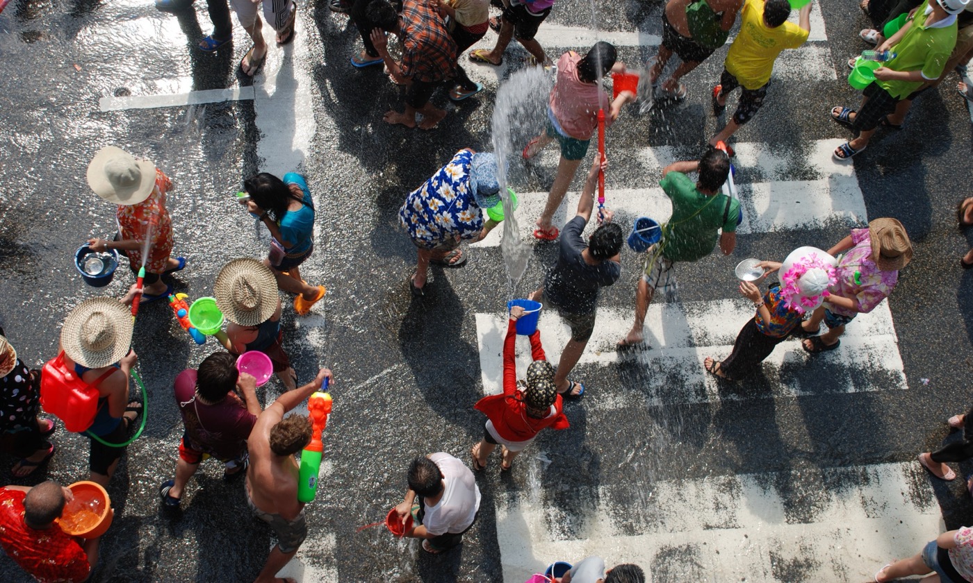 Crowds splashing water during the Songkran festival