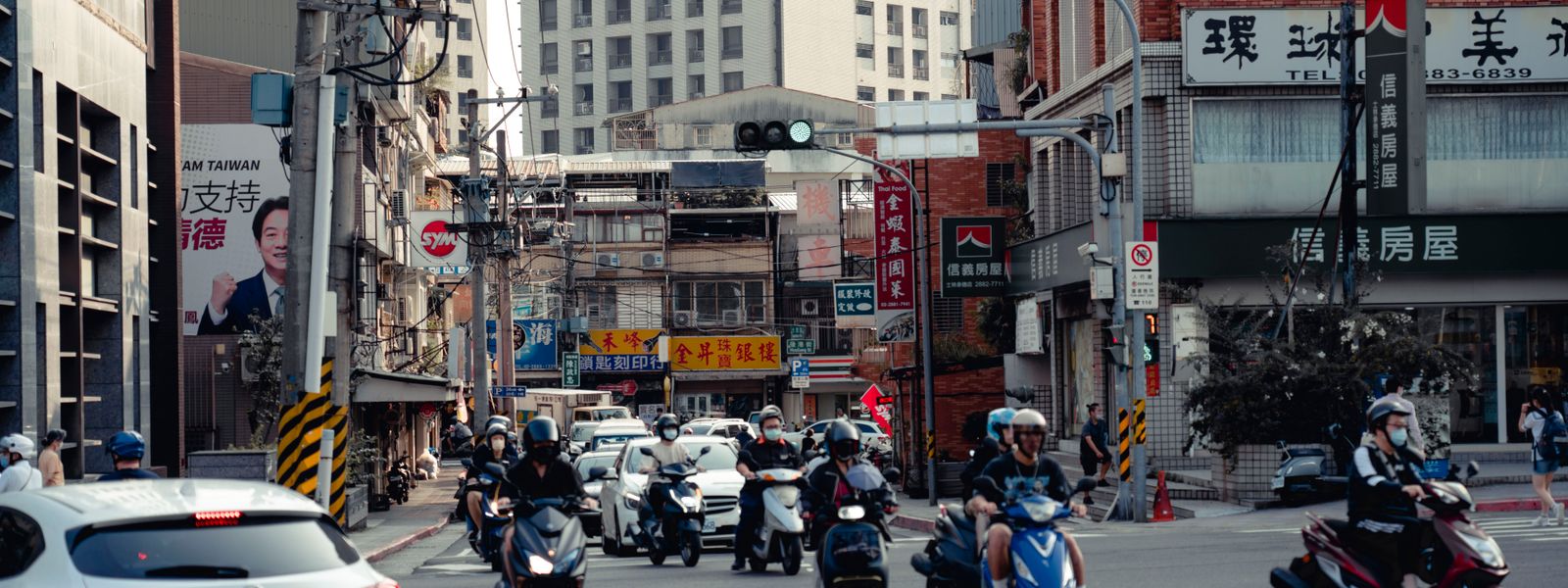 Scooters and motorbikes on a Southeast Asian street
